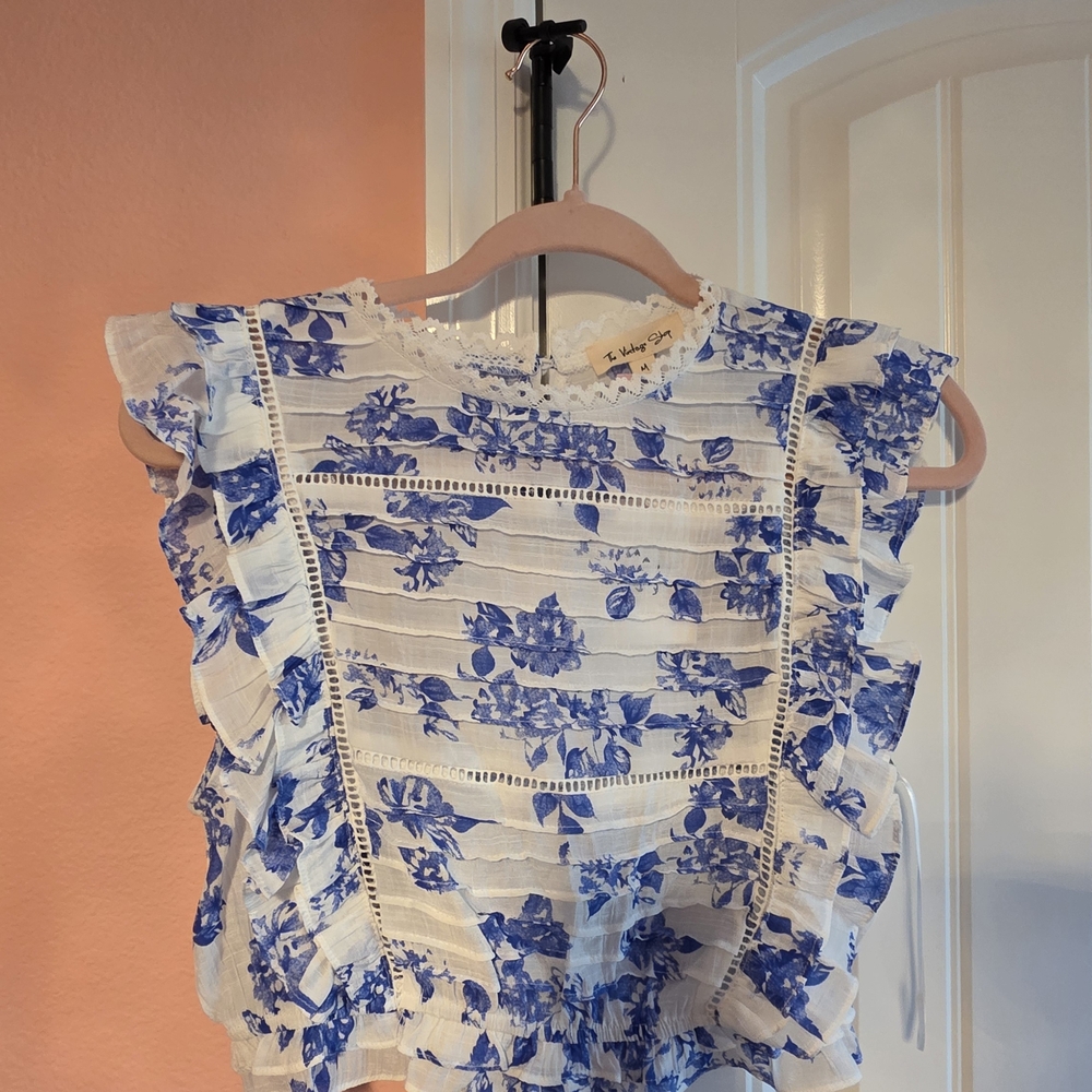 Blue And White Floral Crop Top
